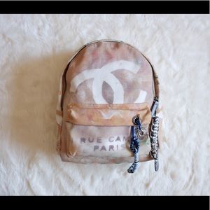 Auth Chanel Beige Graffiti Limited Medium Backpack